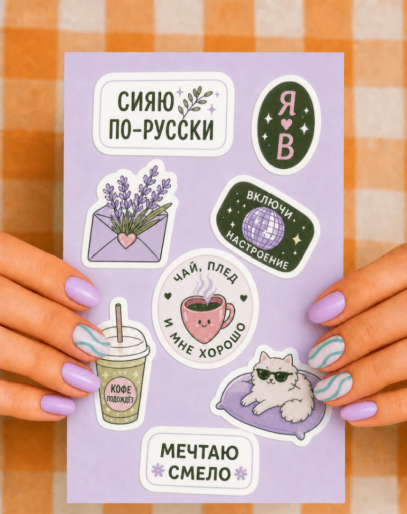 Наклейки стикерпаки печать на бумажной самоклейке форматом А4